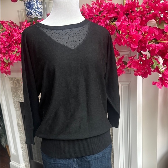 Cable & Gauge Black Sheer Panel Sweater Top - Large - Picture 1 of 4